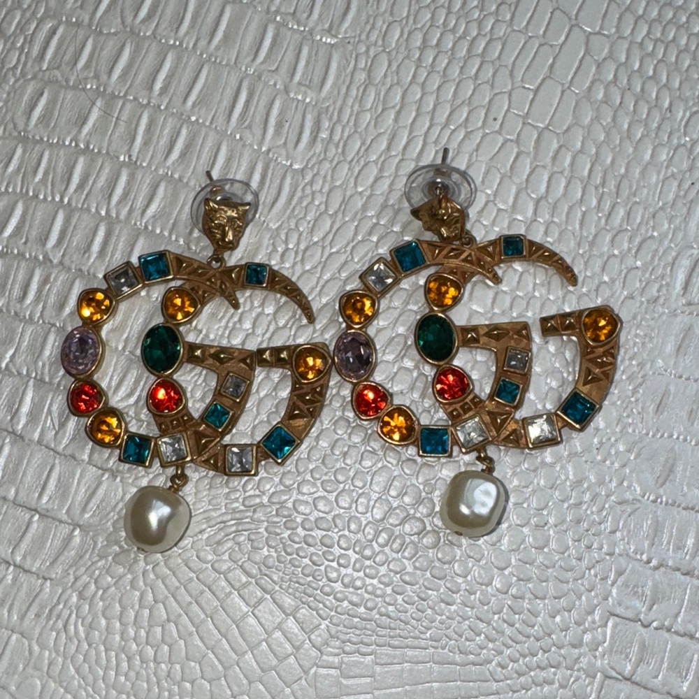 Gucci Multicolor Crystal Earrings with Pearl Drop